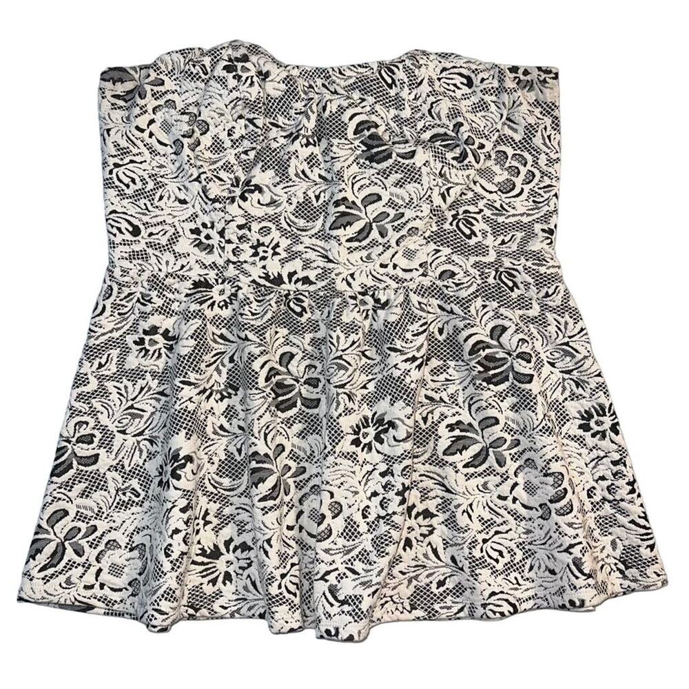Maurices Womens Peplum Top Blouse Strapless Floral Lace Black Beige Size 0 14